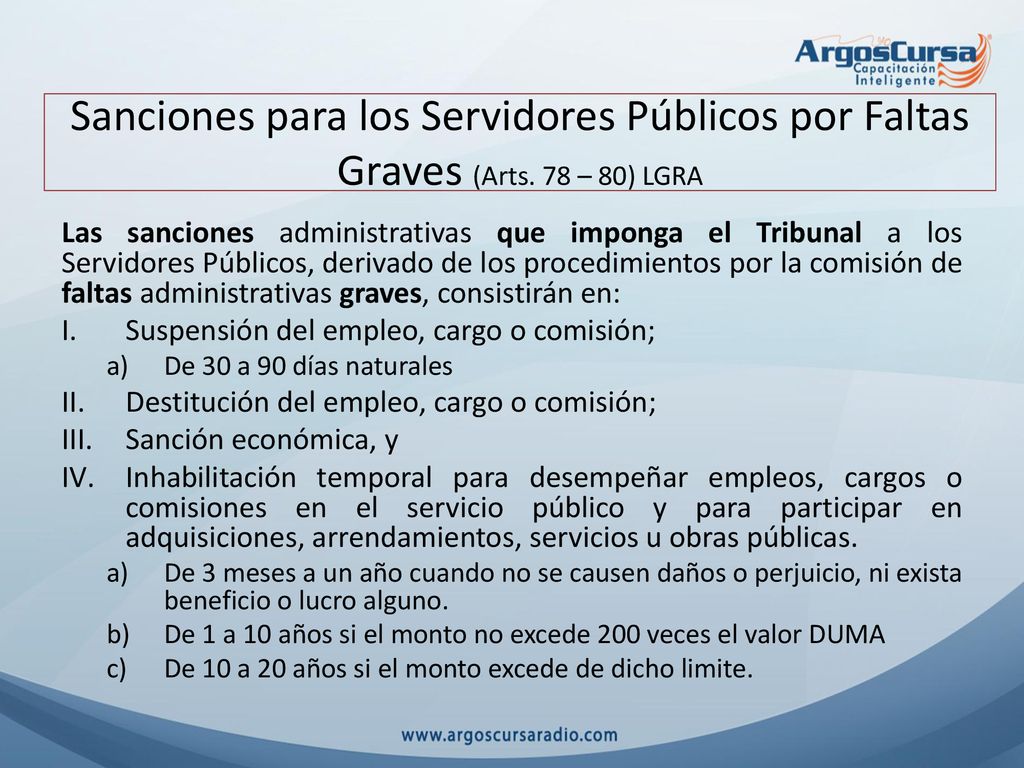 Sanciones para los Servidores Públicos por Faltas Graves (Arts