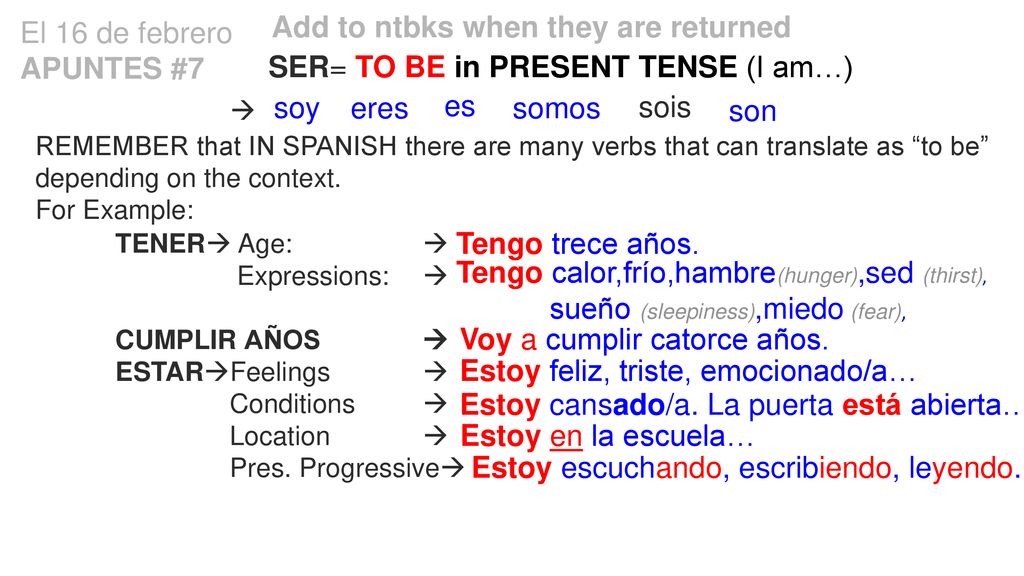 Add to ntbks when they are returned El 16 de febrero APUNTES #7