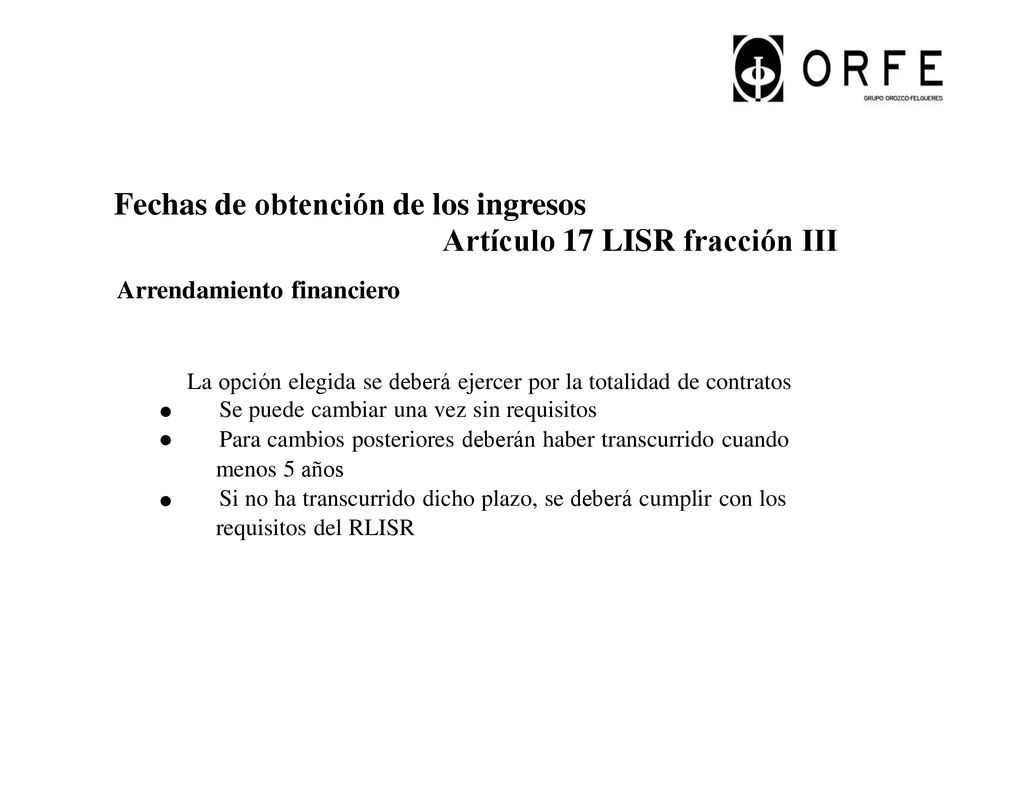 Fechas de obtención de los ingresos Artículo 17 LISR fracción III