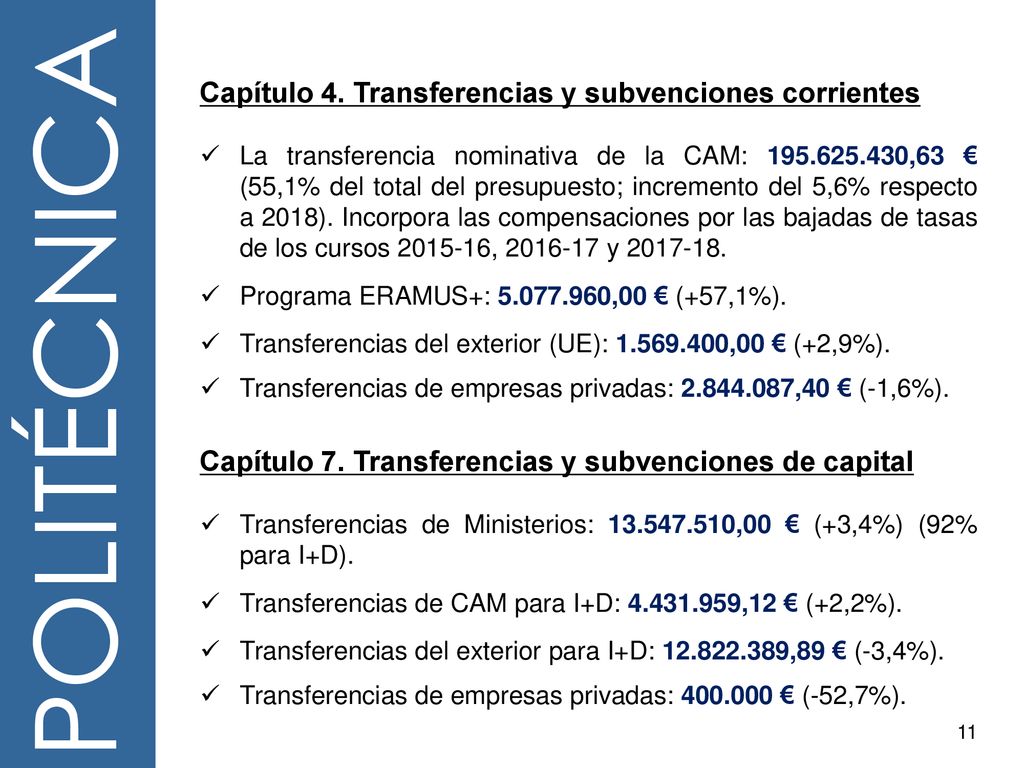 POLITÉCNICA Capítulo 4. Transferencias y subvenciones corrientes