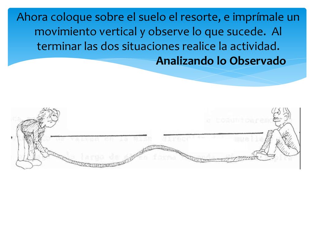 Ahora coloque sobre el suelo el resorte, e imprímale un movimiento vertical y observe lo que sucede.
