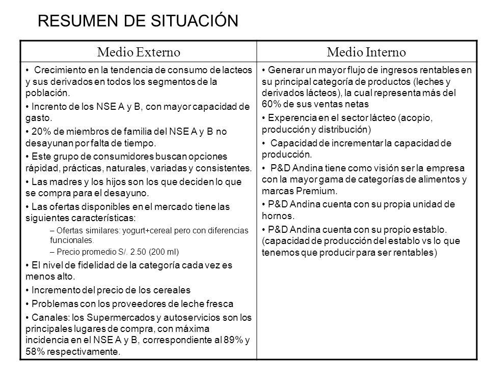RESUMEN DE SITUACIÓN Medio Externo Medio Interno