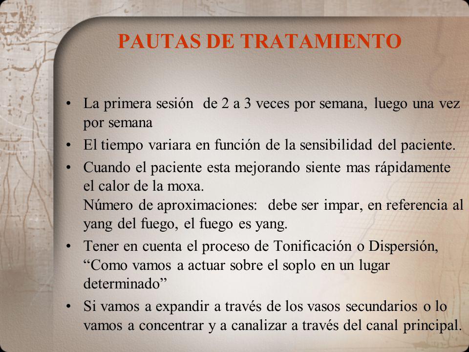 PAUTAS DE TRATAMIENTO La primera sesión de 2 a 3 veces por semana, luego una vez por semana.