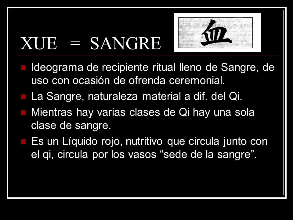 XUE = SANGRE Ideograma de recipiente ritual lleno de Sangre, de uso con ocasión de ofrenda ceremonial.