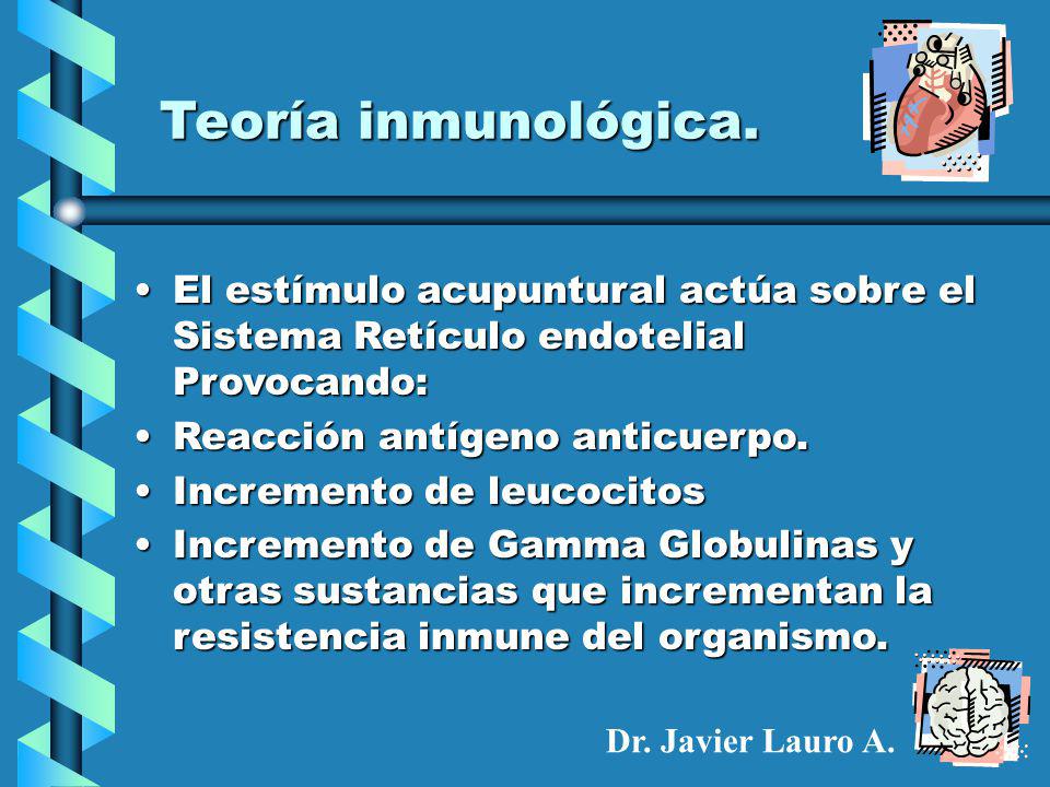 Teoría inmunológica. El estímulo acupuntural actúa sobre el Sistema Retículo endotelial Provocando: