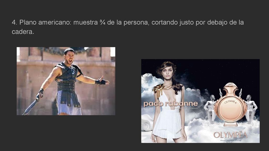 4. Plano americano: muestra ¾ de la persona, cortando justo por debajo de la cadera.
