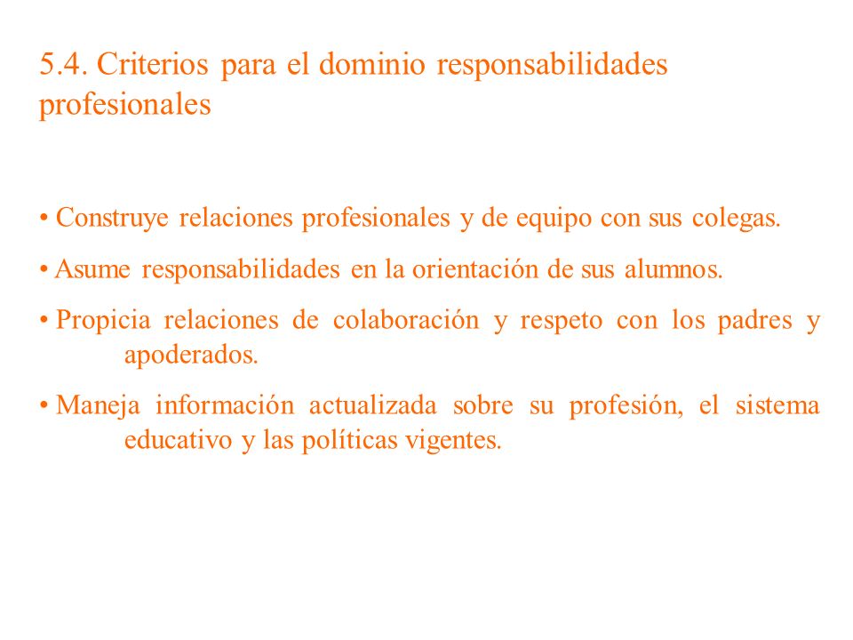 5.4. Criterios para el dominio responsabilidades profesionales