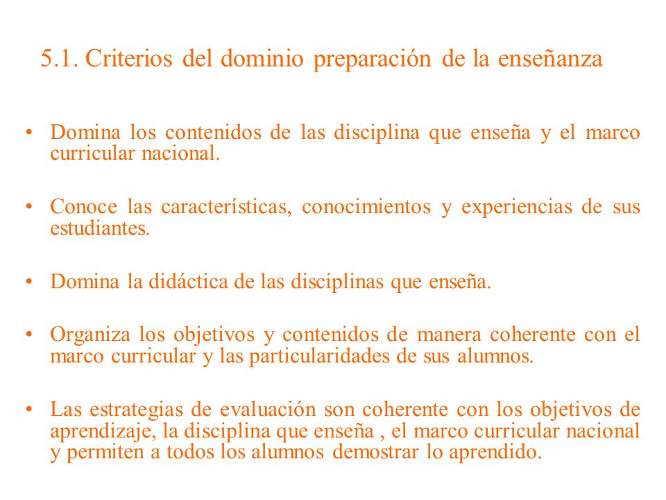 5.1. Criterios del dominio preparación de la enseñanza
