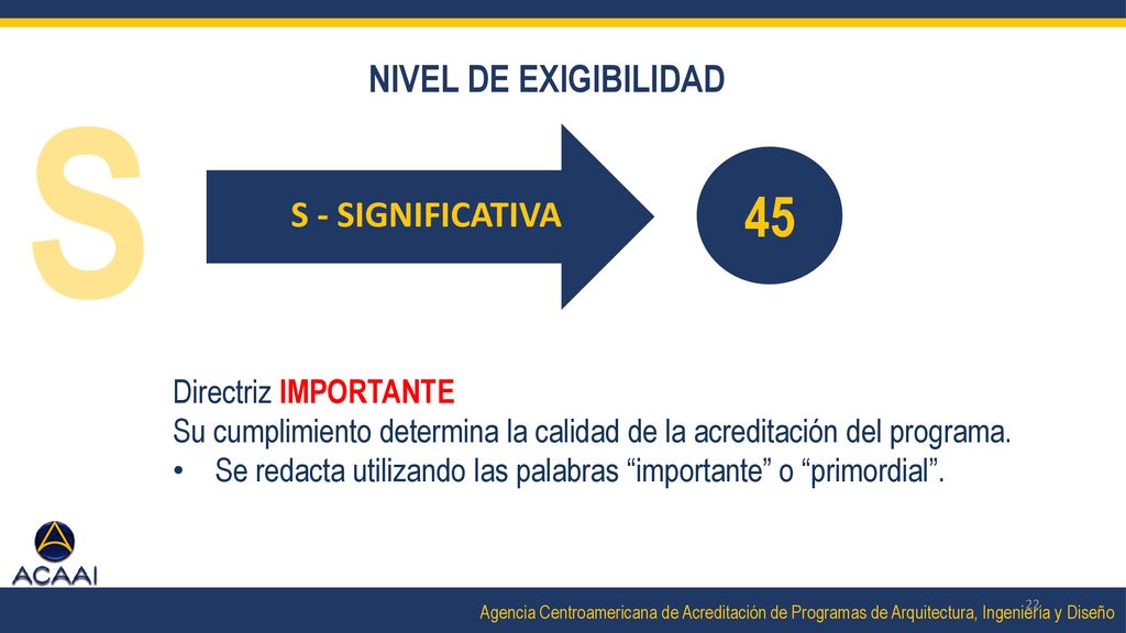S 45 NIVEL DE EXIGIBILIDAD S - SIGNIFICATIVA Directriz IMPORTANTE