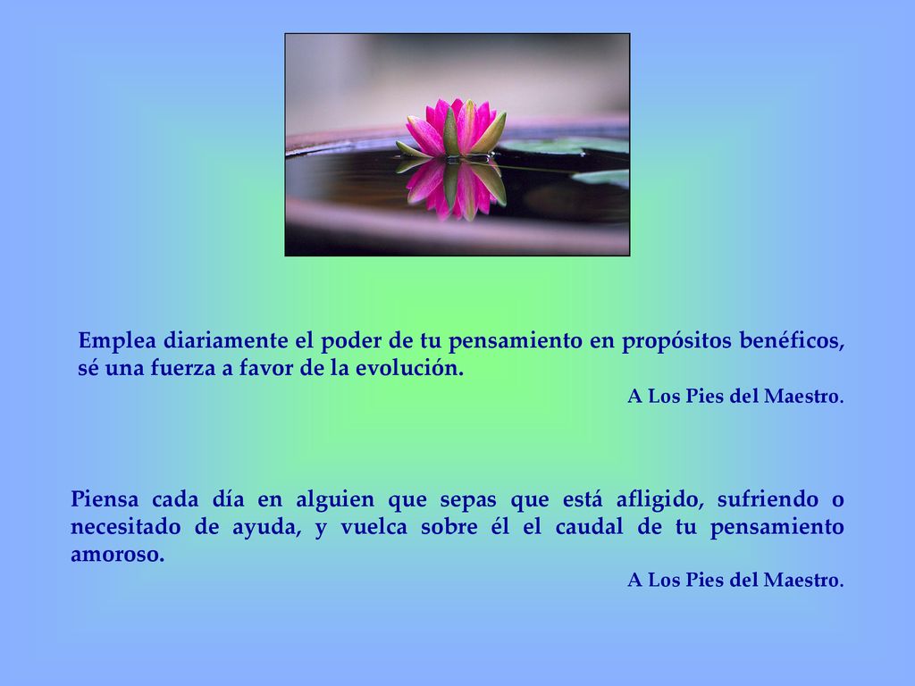 Emplea diariamente el poder de tu pensamiento en propósitos benéficos, sé una fuerza a favor de la evolución.