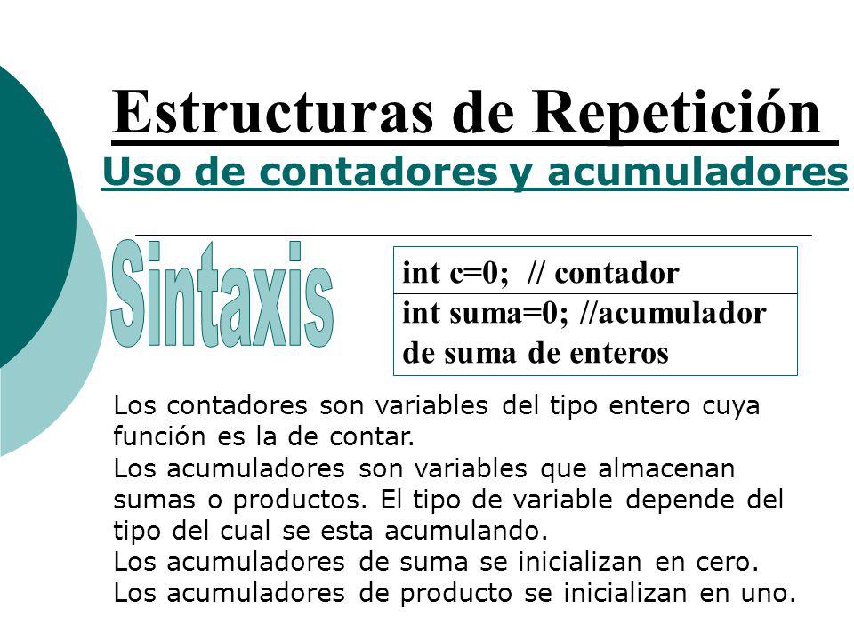 Estructuras de Repetición Uso de contadores y acumuladores