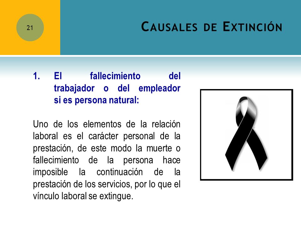 Causales de Extinción 1. El fallecimiento del trabajador o del empleador si es persona natural: