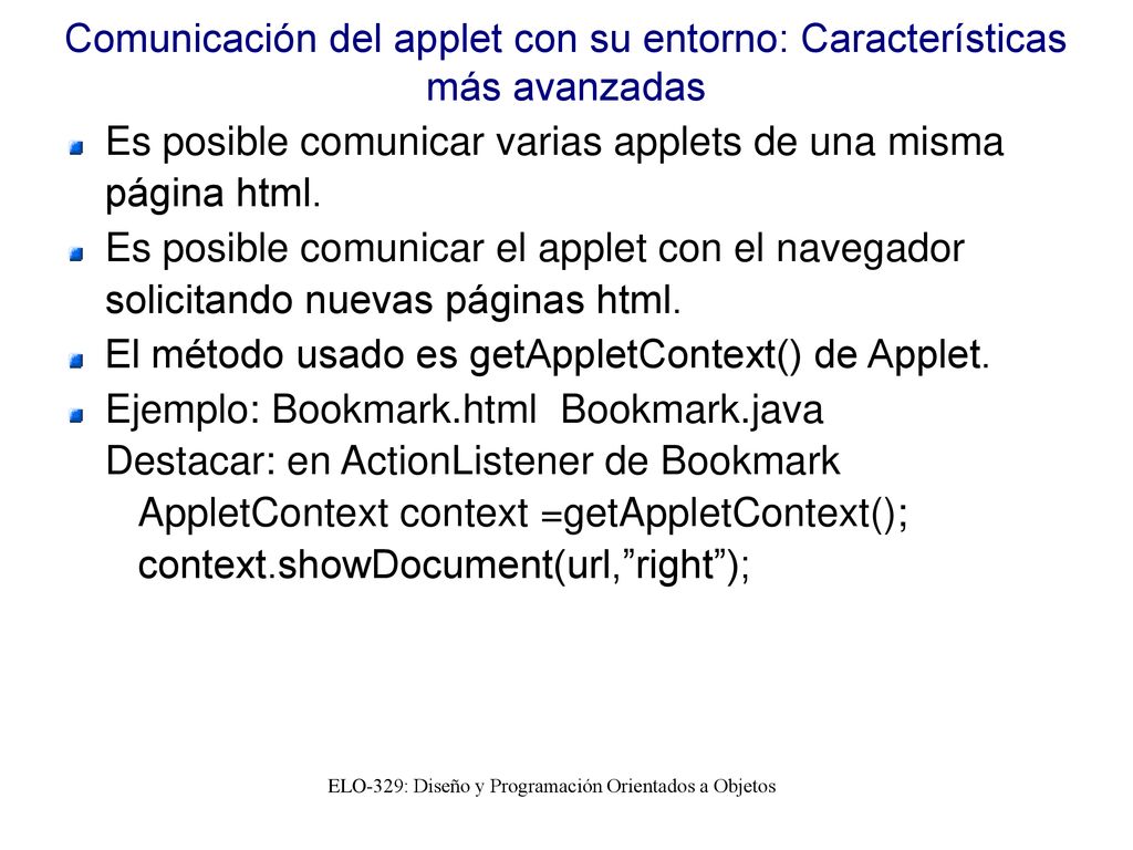 Comunicación del applet con su entorno: Características más avanzadas