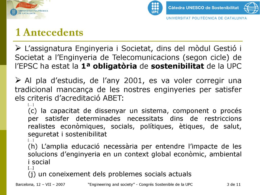 Engineering and society - Congrés Sostenible de la UPC 3 de 11