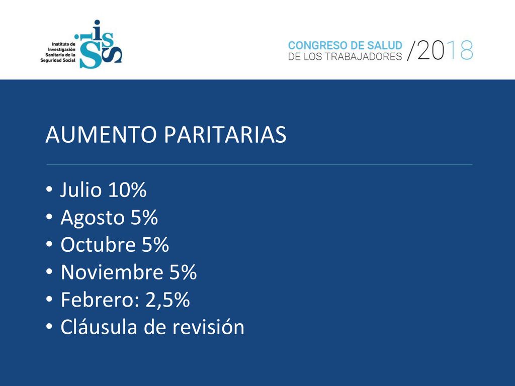 AUMENTO PARITARIAS Julio 10% Agosto 5% Octubre 5% Noviembre 5%