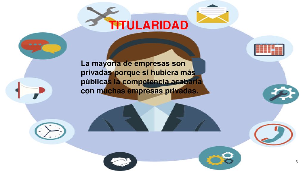 TITULARIDAD La mayoría de empresas son privadas porque si hubiera más públicas la competencia acabaría con muchas empresas privadas.