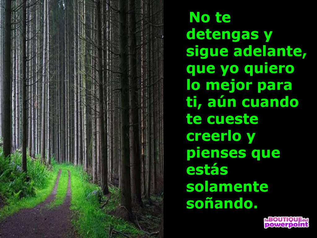 No te detengas y sigue adelante, que yo quiero lo mejor para ti, aún cuando te cueste creerlo y pienses que estás solamente soñando.