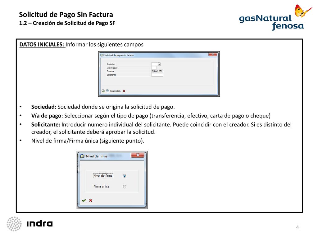 Solicitud de Pago Sin Factura 1.2 – Creación de Solicitud de Pago SF