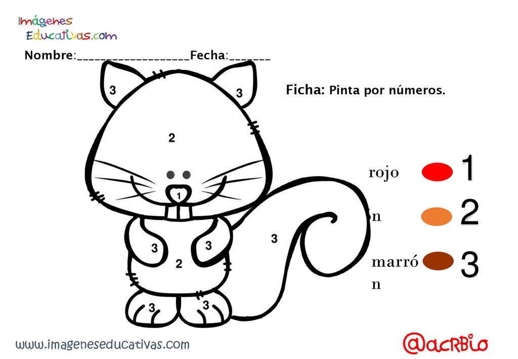 1 2 3 rojo Marrón claro marrón Ficha: Pinta por números.