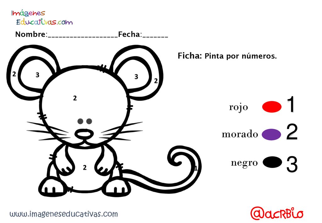 1 2 3 rojo morado negro Ficha: Pinta por números.