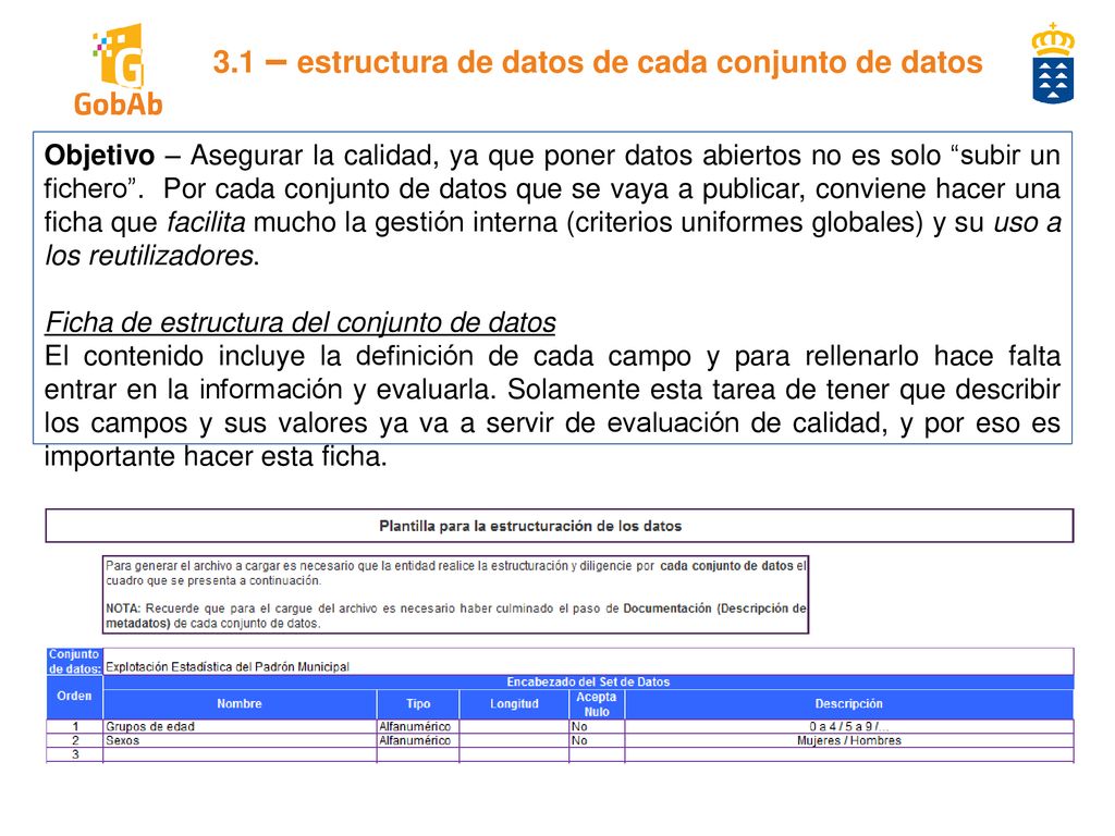 3.1 – estructura de datos de cada conjunto de datos