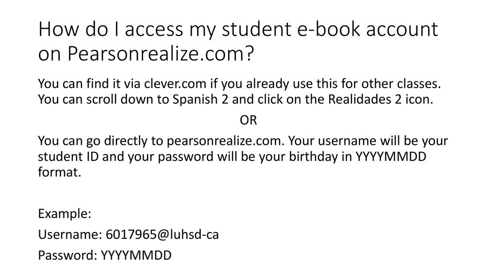 How do I access my student e-book account on Pearsonrealize.com