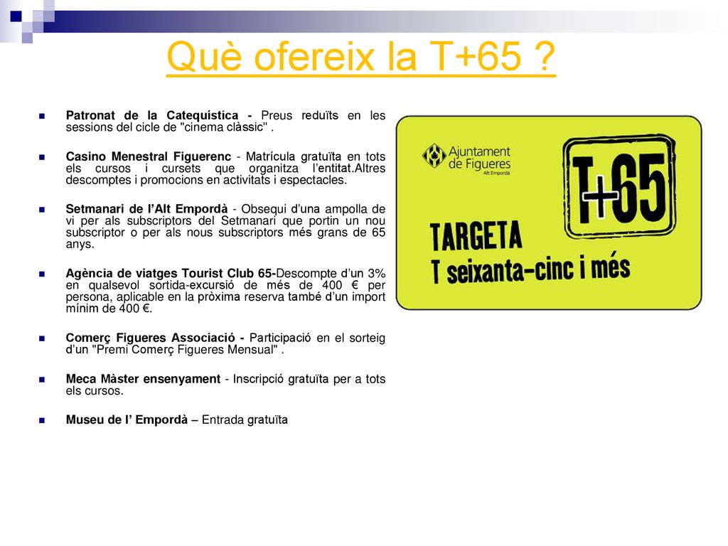 Què ofereix la T+65 Patronat de la Catequística - Preus reduïts en les sessions del cicle de cinema clàssic .