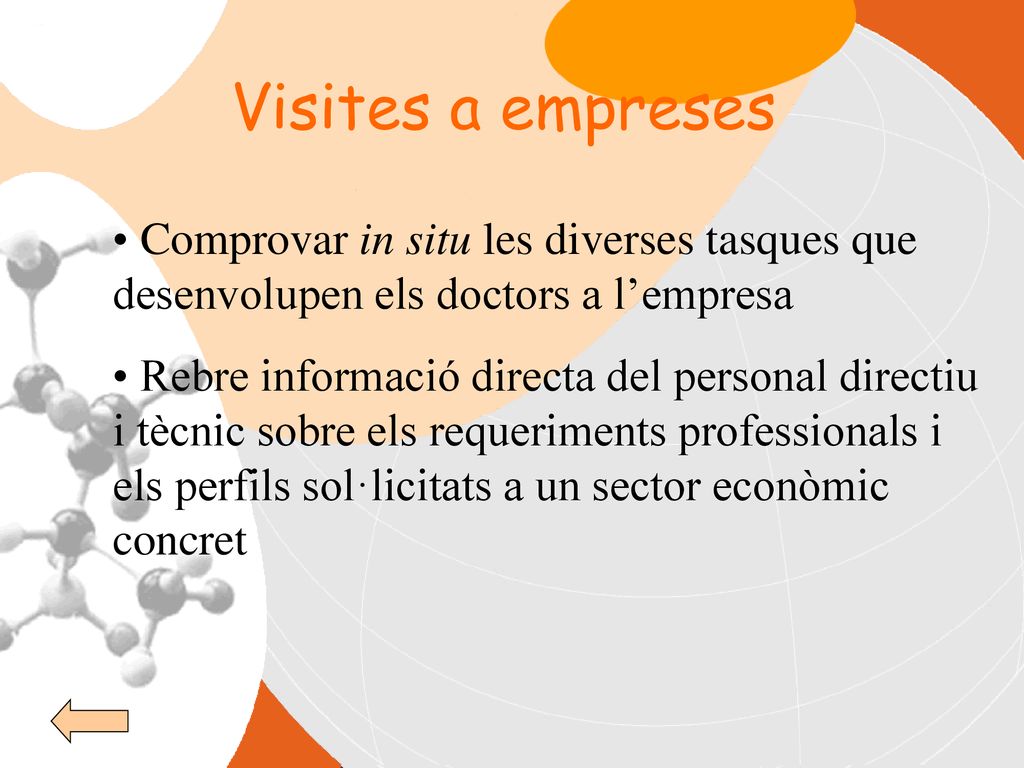 Visites a empreses Comprovar in situ les diverses tasques que desenvolupen els doctors a l’empresa.
