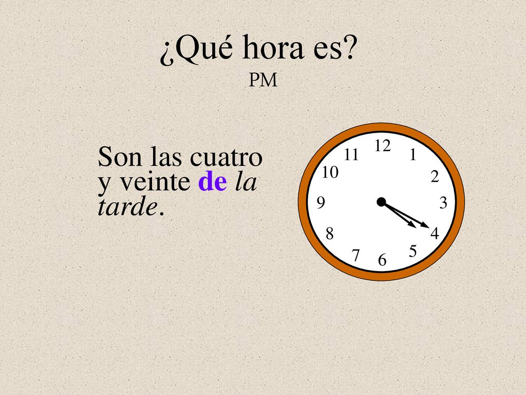 ¿Qué hora es PM Son las cuatro y veinte de la tarde