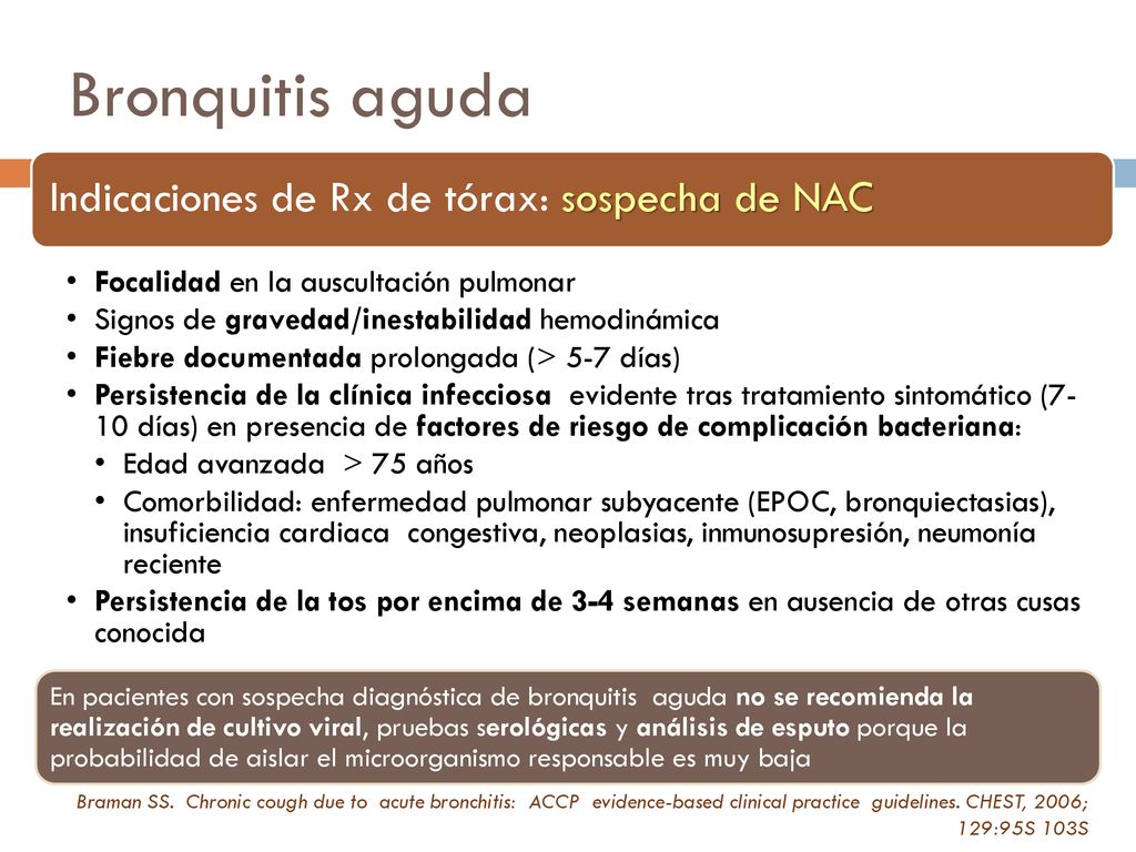 Bronquitis aguda Indicaciones de Rx de tórax: sospecha de NAC