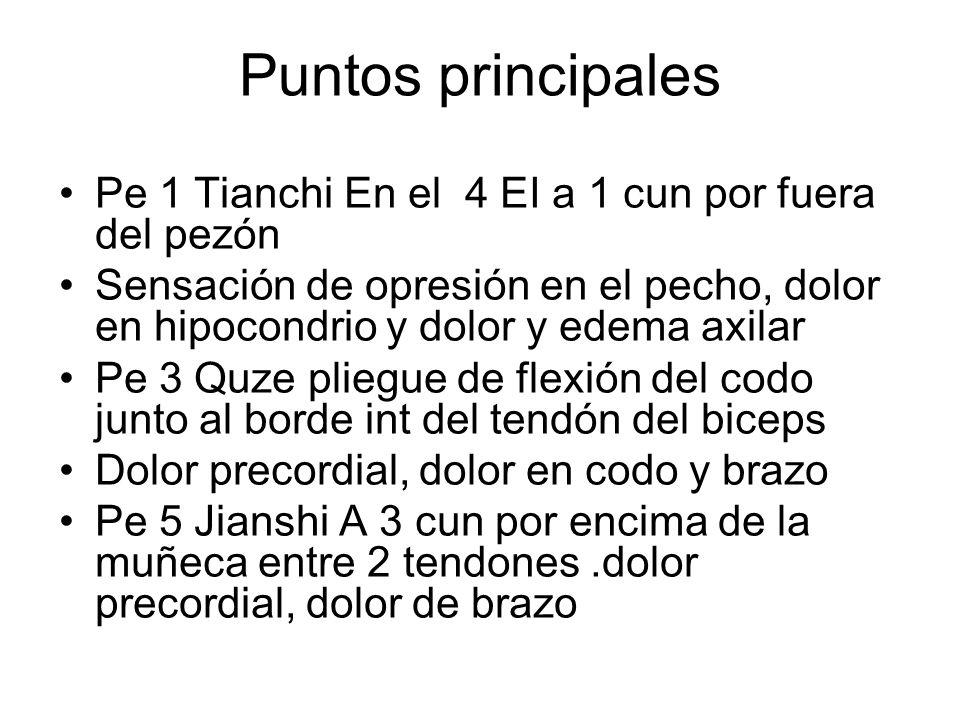 Puntos principales Pe 1 Tianchi En el 4 EI a 1 cun por fuera del pezón