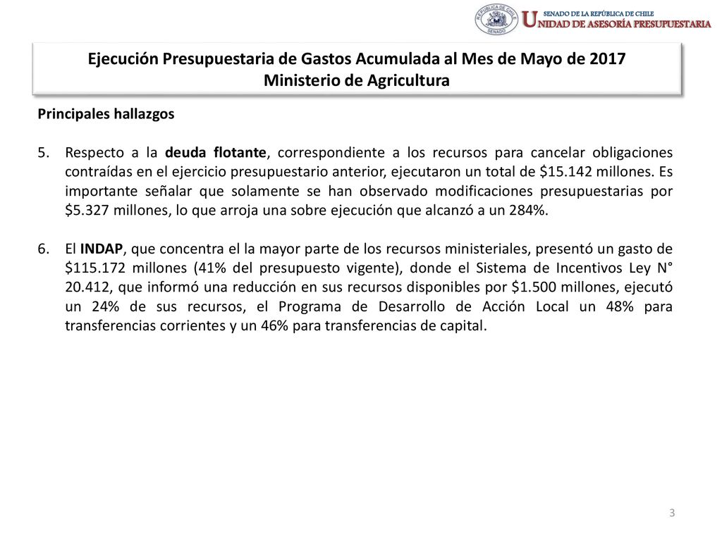 Ejecución Presupuestaria de Gastos Acumulada al Mes de Mayo de 2017 Ministerio de Agricultura