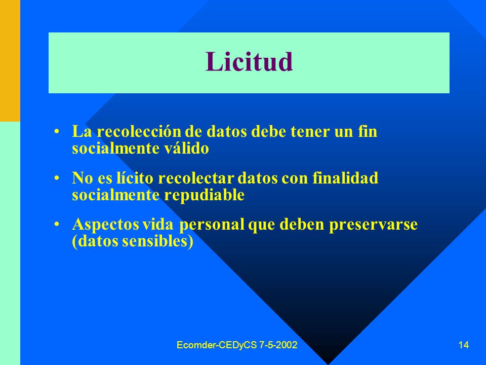 Licitud La recolección de datos debe tener un fin socialmente válido