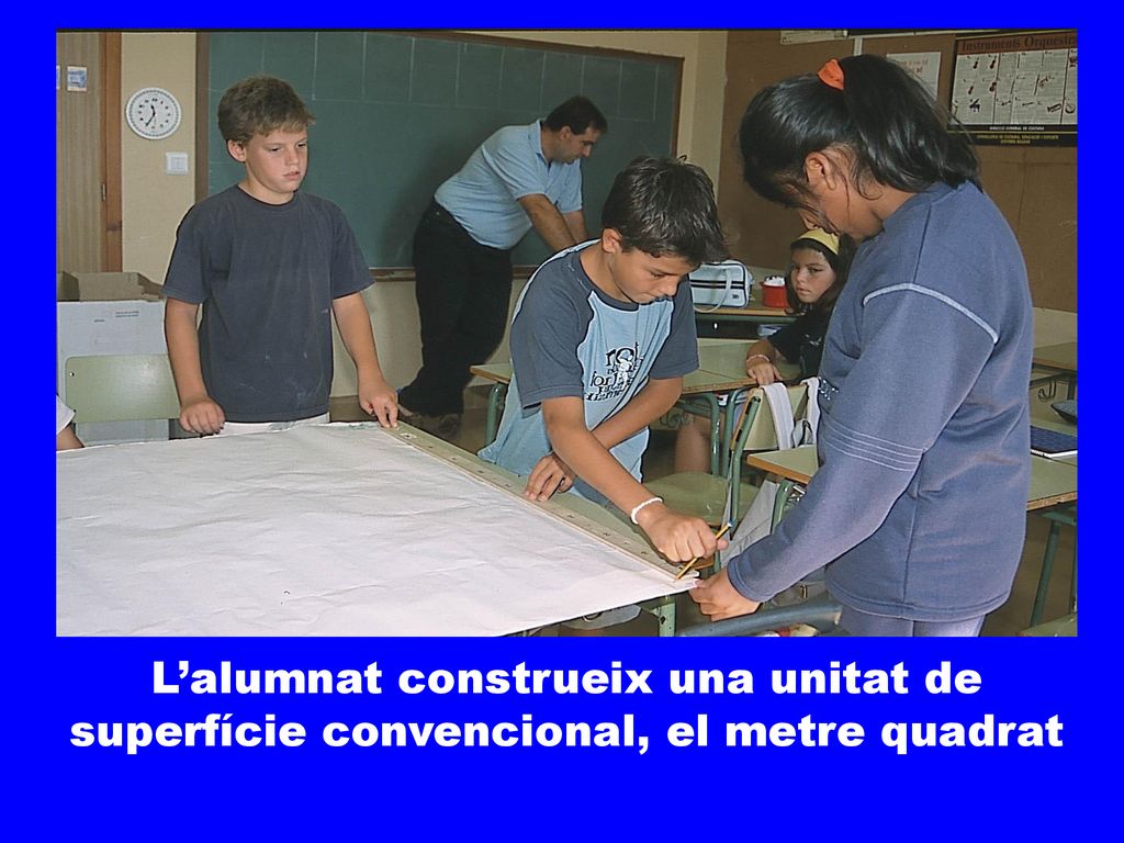 L’alumnat construeix una unitat de superfície convencional, el metre quadrat