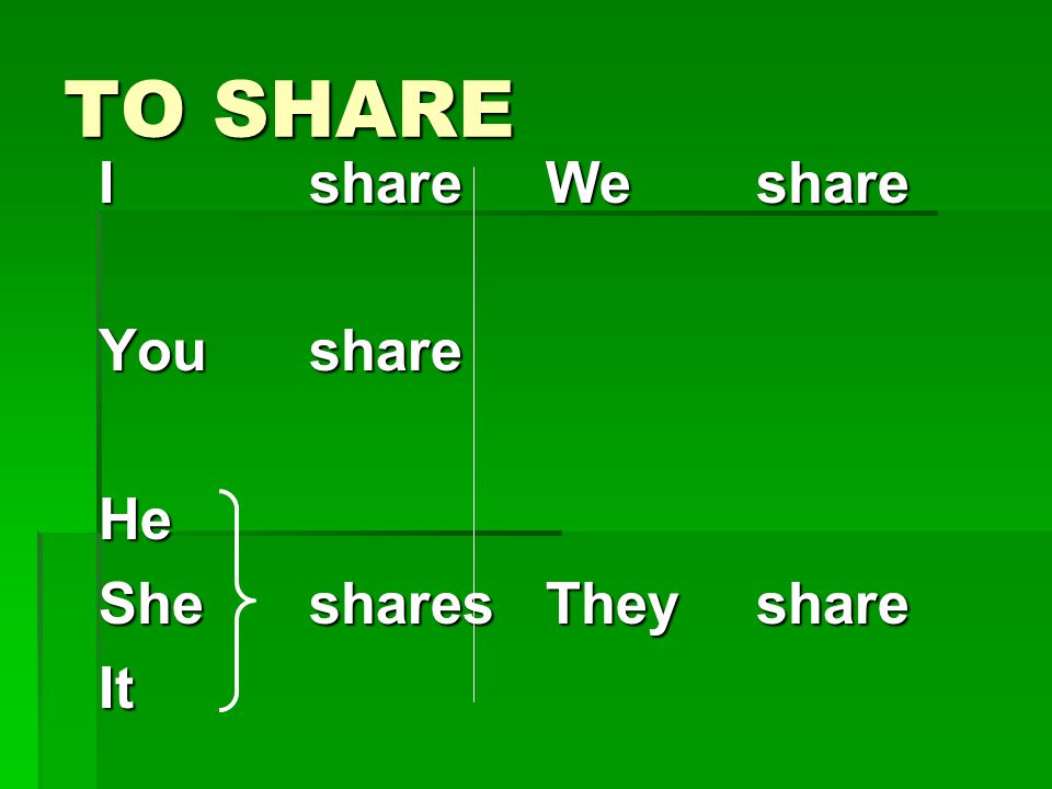 TO SHARE I share You share He She shares It We share They share