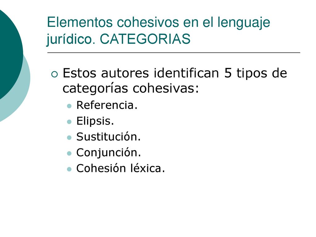 Elementos cohesivos en el lenguaje jurídico. CATEGORIAS