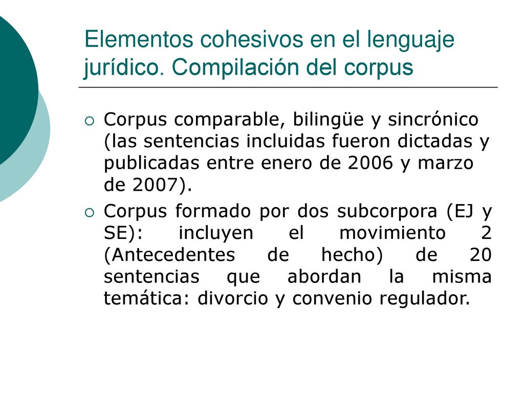 Elementos cohesivos en el lenguaje jurídico. Compilación del corpus