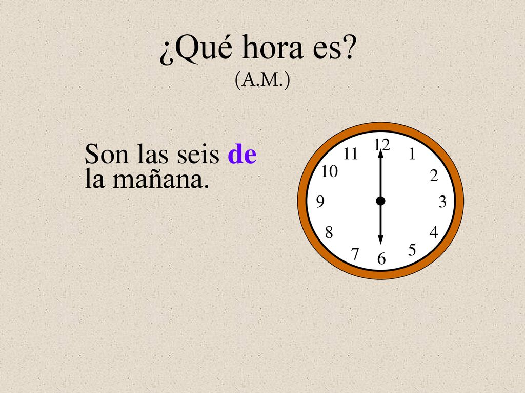 ¿Qué hora es (A.M.) Son las seis de la mañana