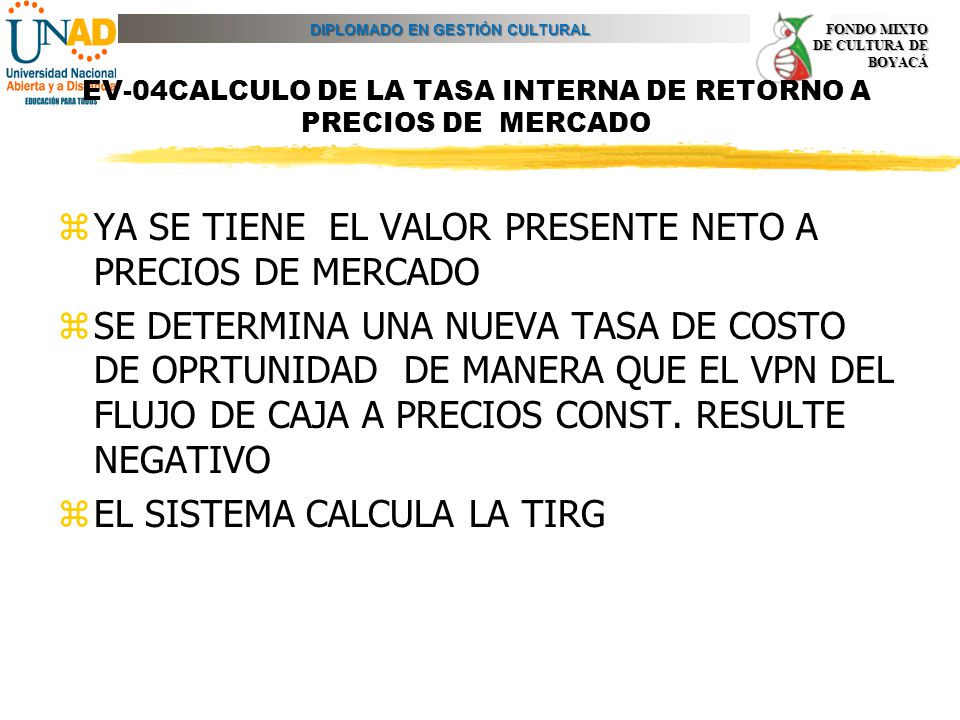 EV-04CALCULO DE LA TASA INTERNA DE RETORNO A PRECIOS DE MERCADO