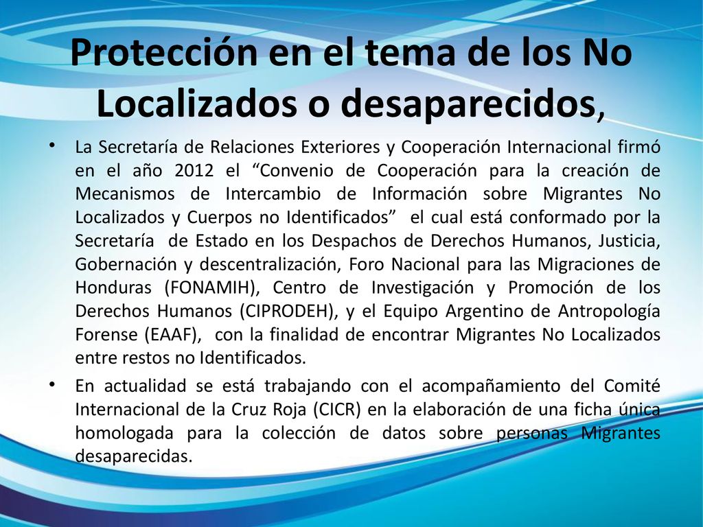 Protección en el tema de los No Localizados o desaparecidos,