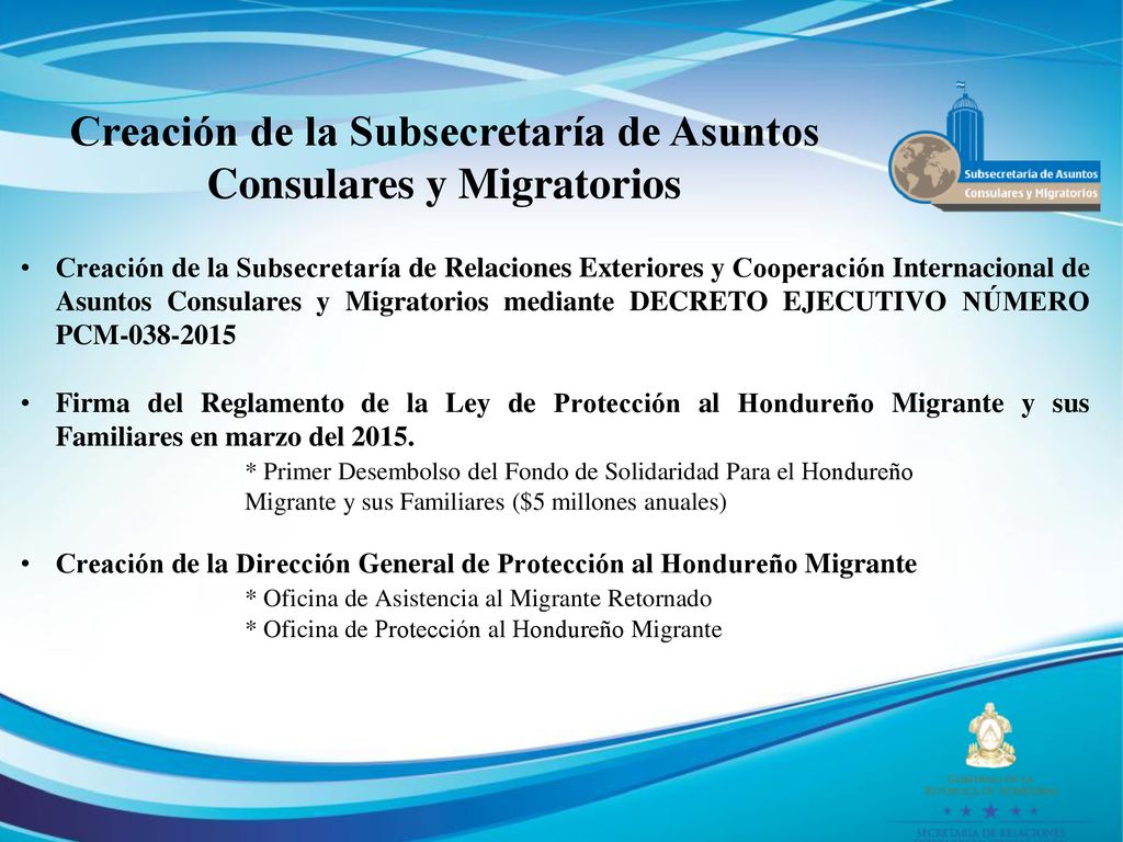 Creación de la Subsecretaría de Asuntos Consulares y Migratorios