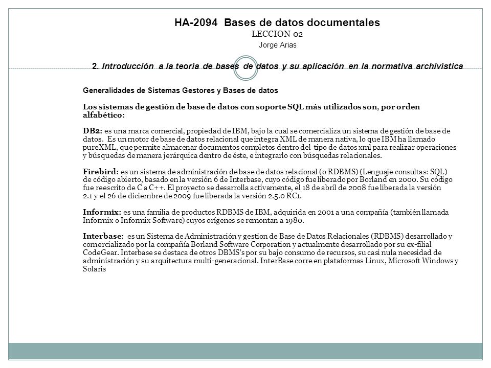 HA-2094 Bases de datos documentales LECCION 02 Jorge Arias 2