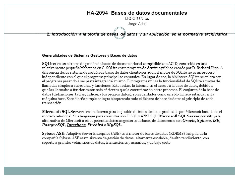 HA-2094 Bases de datos documentales LECCION 02 Jorge Arias 2