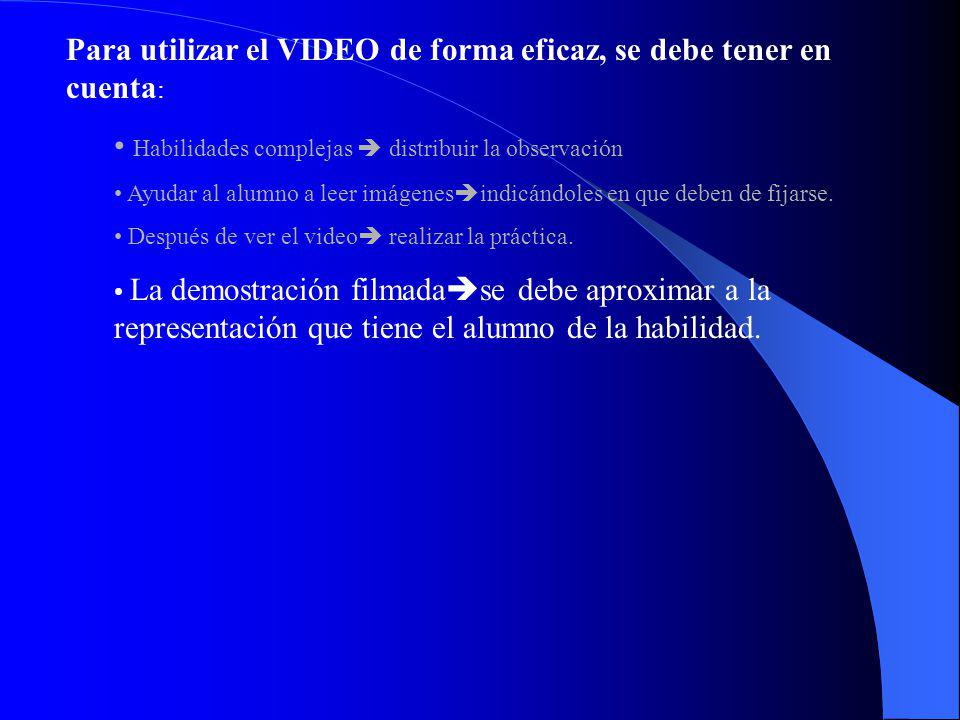 Para utilizar el VIDEO de forma eficaz, se debe tener en cuenta: