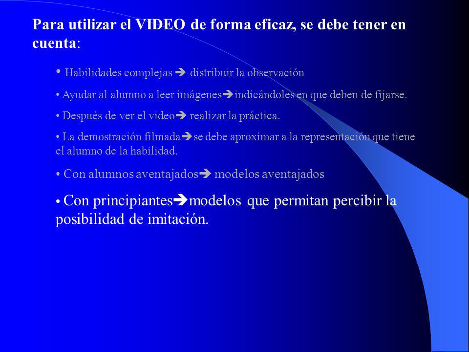 Para utilizar el VIDEO de forma eficaz, se debe tener en cuenta: