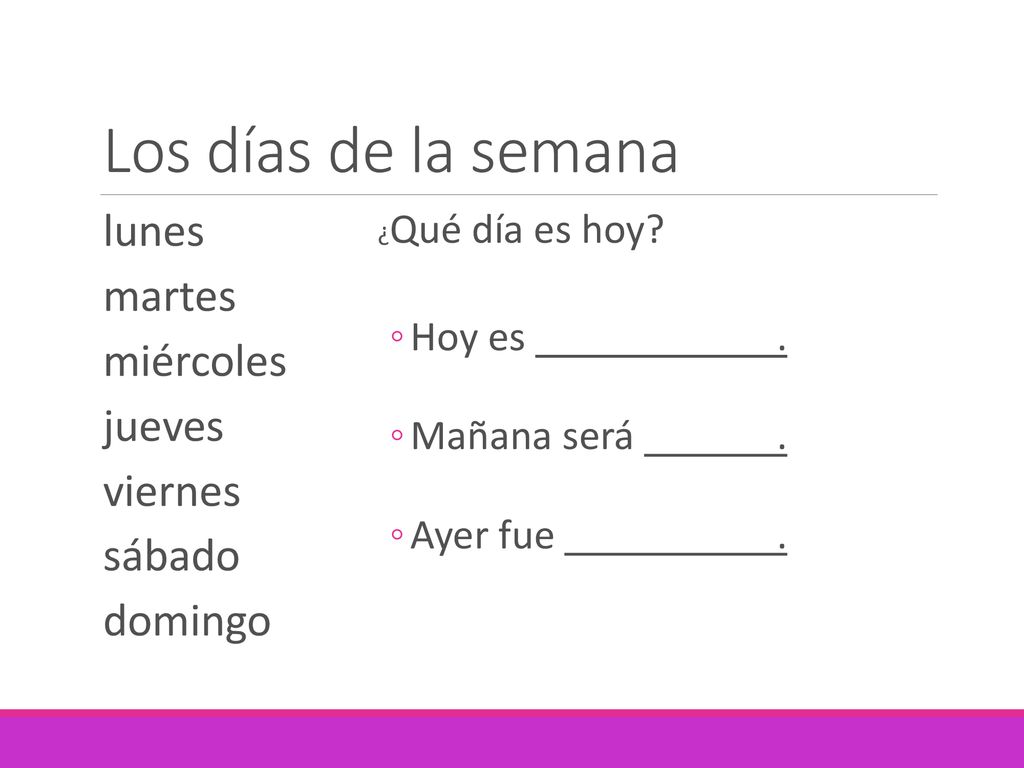 Los días de la semana lunes martes miércoles jueves viernes sábado
