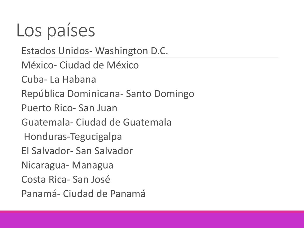 Los países Estados Unidos- Washington D.C. México- Ciudad de México