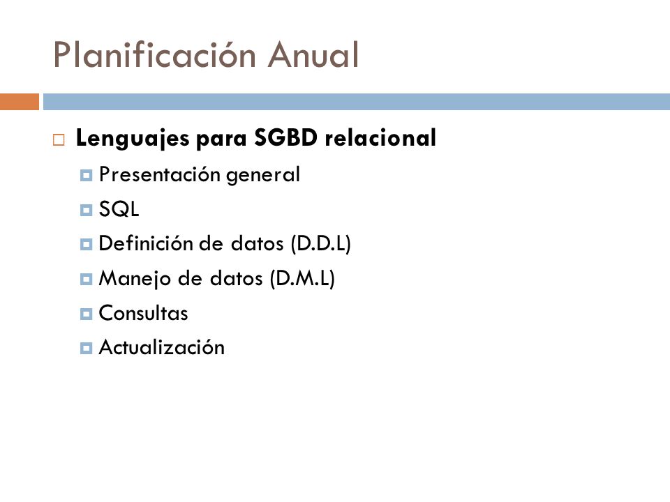 Planificación Anual Lenguajes para SGBD relacional