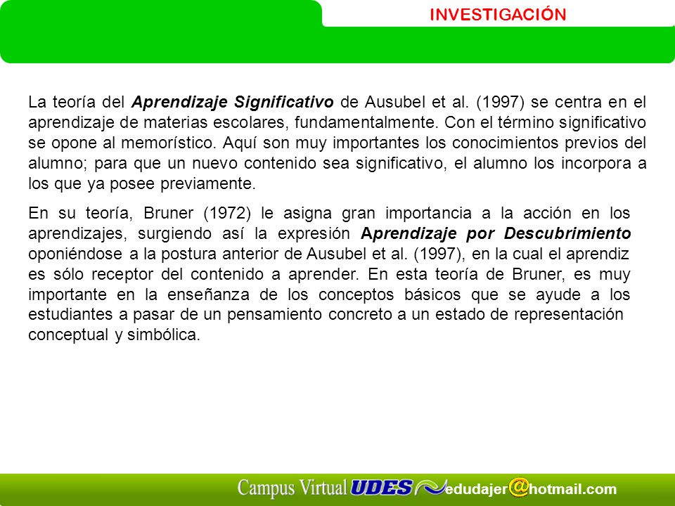 La teoría del Aprendizaje Significativo de Ausubel et al