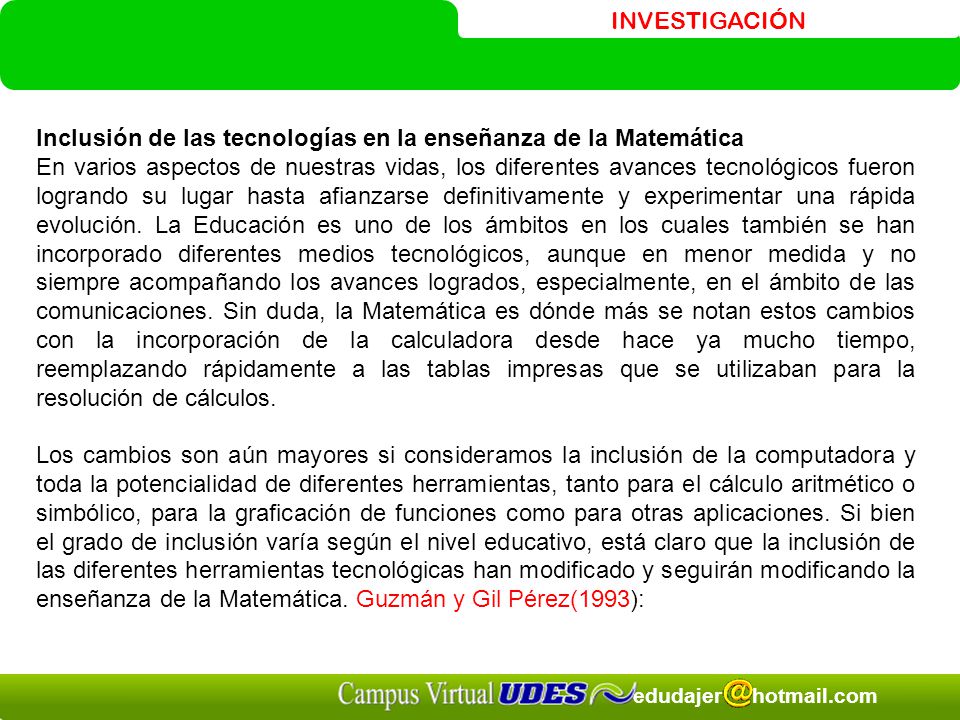 Inclusión de las tecnologías en la enseñanza de la Matemática